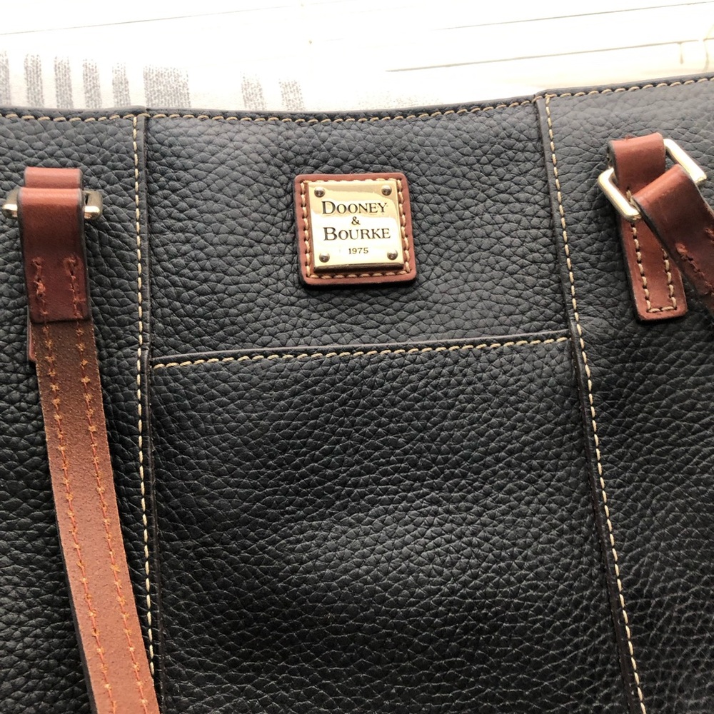 Dooney & Bourke Black and Brown Leather Briefcase with Gold Logo - Picture 1 of 4